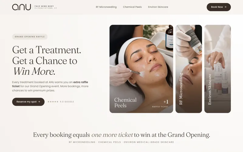 Anu Aesthetics ad funnel campaign landing page